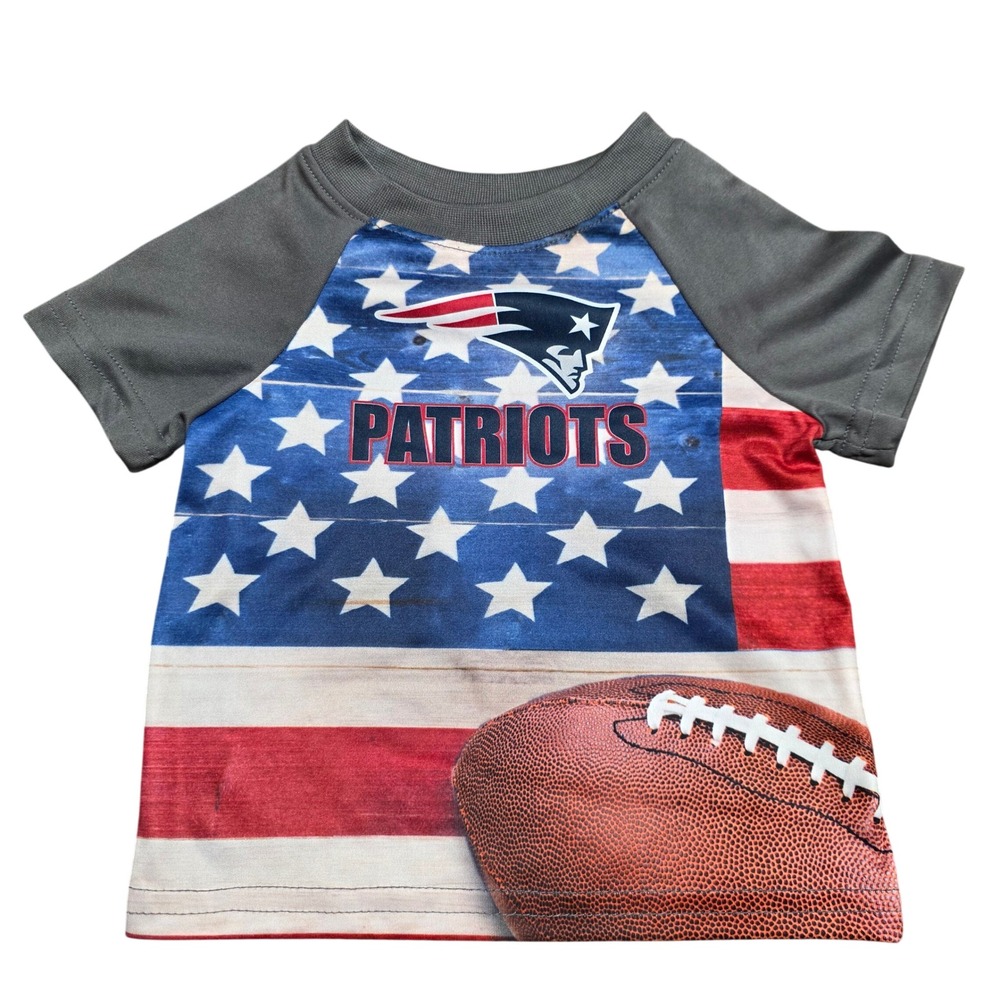 NFL Team Apparel New England Patriots Grey Patriotic Football Tee 12M Baby
